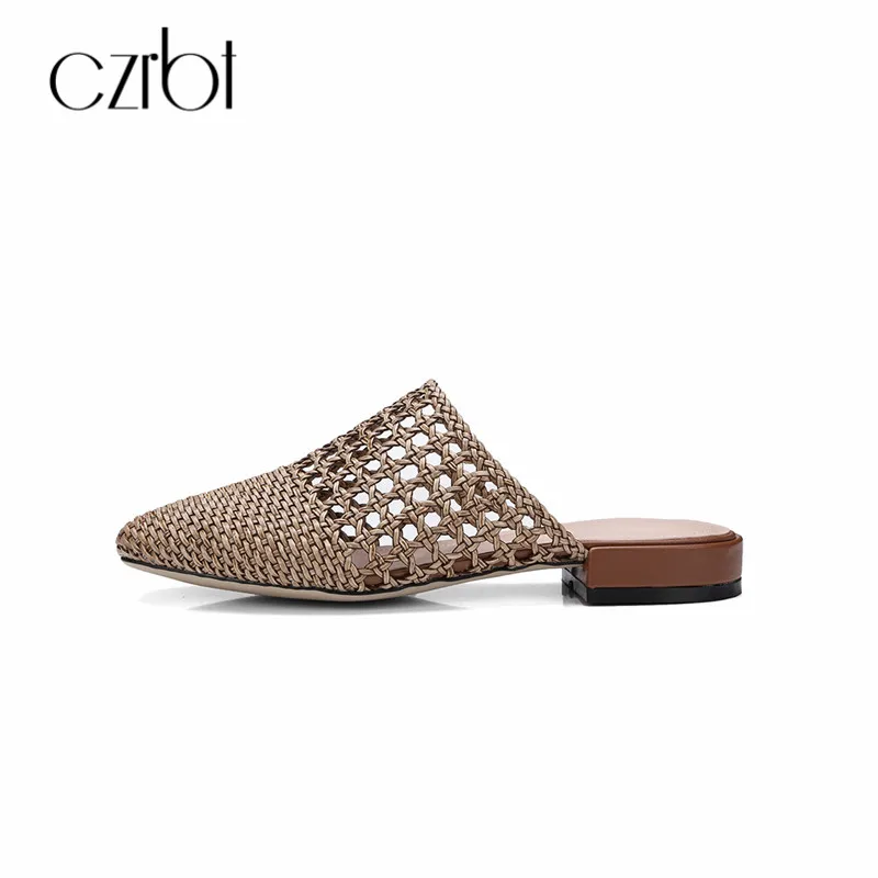 

CZRBT Slippers Women Summer 2018 Hand-Woven Shoes Shallow Low Heel Plus Size Comfortable Female Casual Sandals Outside Slides
