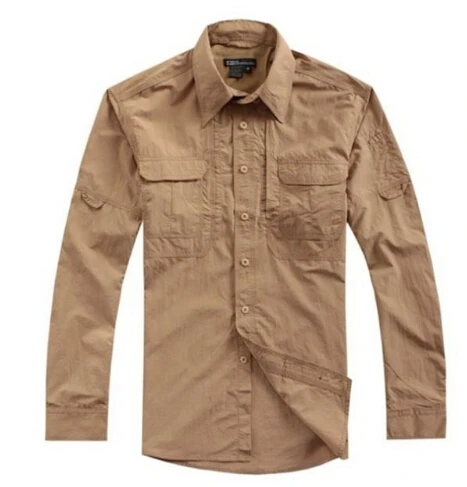 Быстросохнущая Мужская рубашка с длинным рукавом, военная тактическая спортивная походная дышащая Защитная Съемная грузовая одежда - Цвет: KH