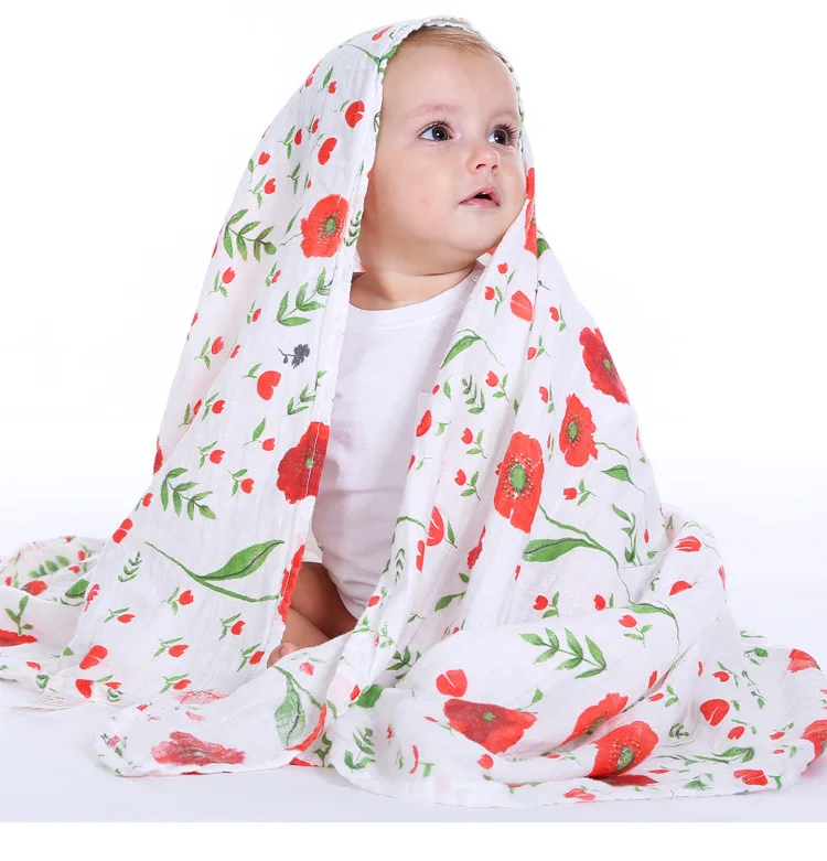 120*120cm Cotton Baby Muslin Swaddling Blanket Animal Print Muslin