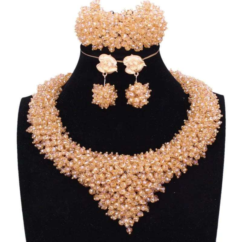 

4UJewelry Dubai jewelry Set Gold Crystal Nigerian Necklace Sets for Women Luxury Bridal Jewellery Set Free Shipping 2018 Fashion