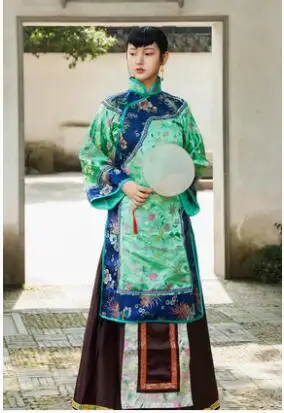 Зеленый Мисс Леди Платья для выступлений высокого класса Hanfu одежда Китай династии Цин женская одежда Традиционный китайский старый-модное платье - Цвет: Зеленый