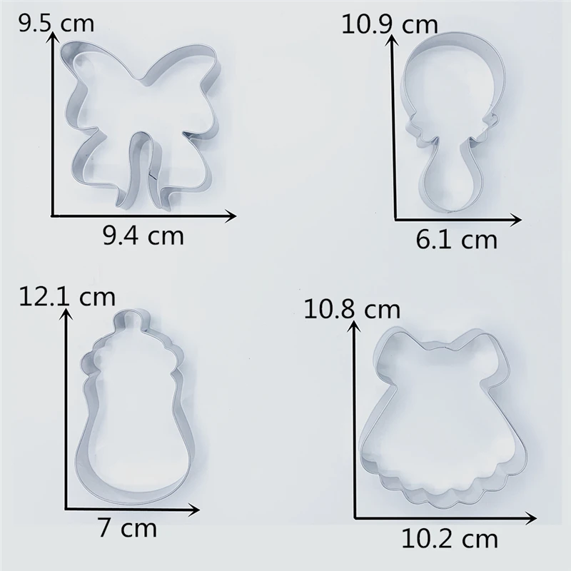 KENIAO Baby Shower Cutter Set-6 шт.-бутылка, погремушка, сердце, детская коляска, платье и лук/нож для резки лент-нержавеющая сталь