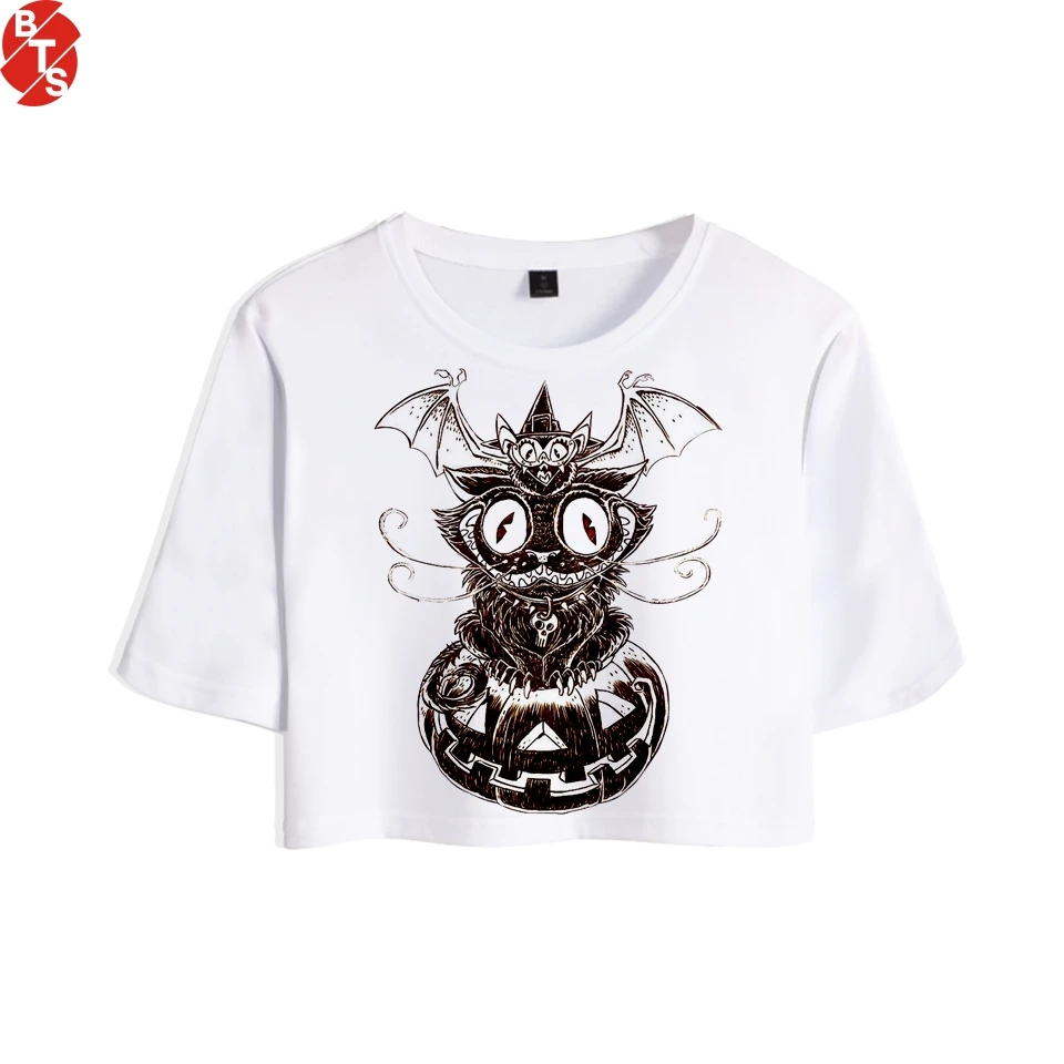 

2018 Halloween Women Summer Cool Crop Tops 3D Print Short Sleeve T-shirts Halloween Style Fashion Tee Shirts Girls Sexy Clothes