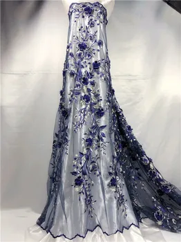 

Excellent embroidery party mesh cloth with 3D flower beaded french tulle lace fabric for clothing QN93(5yards/lot)mlti color