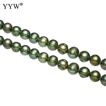 

Cultured Round Freshwater Pearl Beads dark green 10-11mm Approx 0.8mm