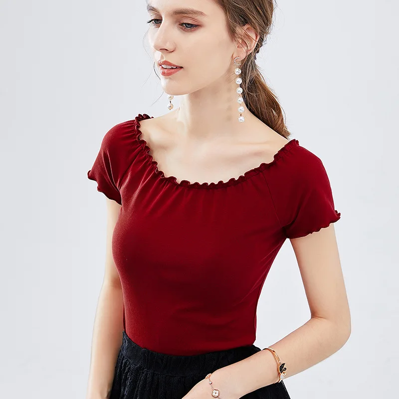 

Women Tops Tees Short-sleeved t-shirt women's 2019 summer new round neck solid color cotton T-shirt top sg29175