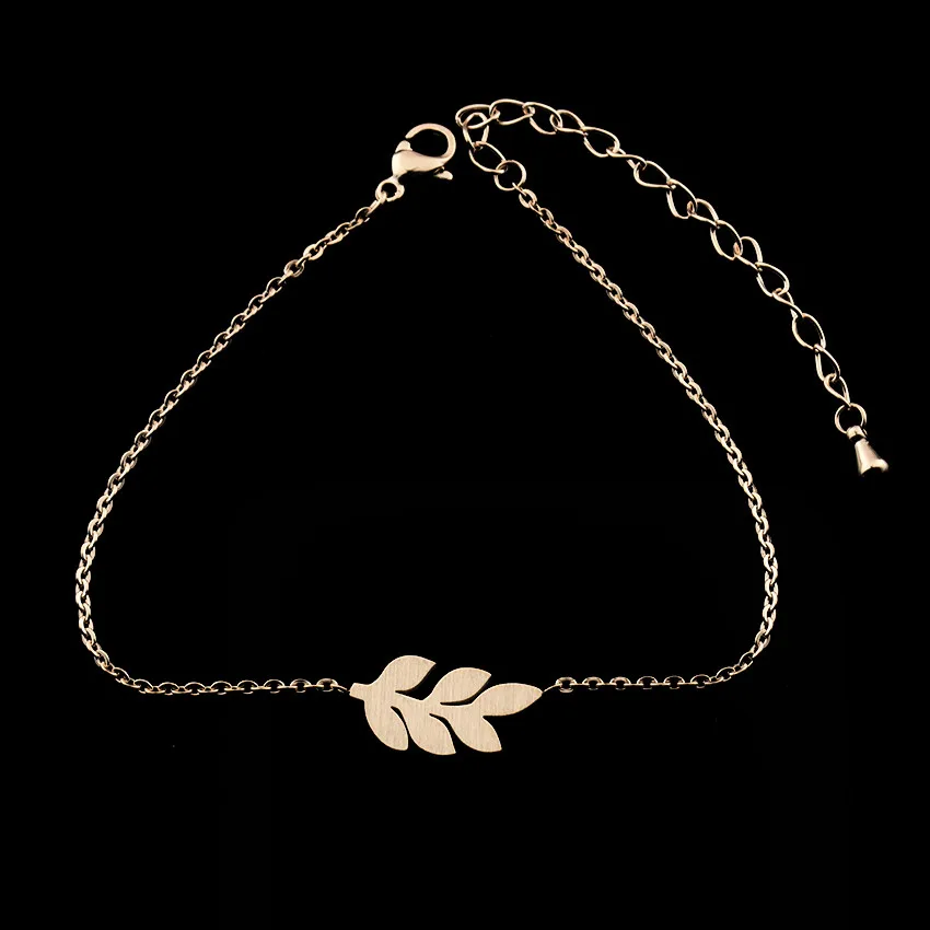 V Attract Minimalistic Plant Jewelry Stainless Steel Chian Simple Leaf Bracelet For Women Rose Gold Pulsera Climbers - Окраска металла: Покрытие из розового золота