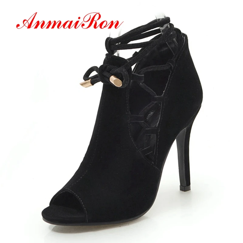

ANMAIRON Basic Party Woman Sandals 2019 Summer Sexy Super High Open Toe Heels Lace-Up Solid Size 34-43 LY2572