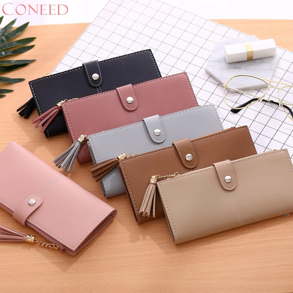 

CONEED Women Fashion Wallets Simple Long Wallet Tassel Coin Purse Card Holders Handbag Jn26