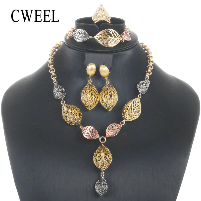 

CWEEL Statement Jewelry Sets For Women African Beads Jewelry Set Gold Color Ethiopian Wedding Costume Jewerly Sets
