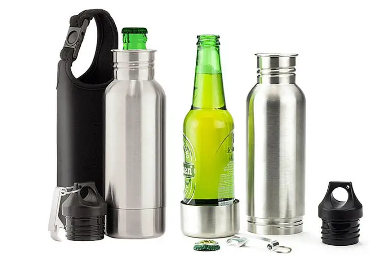 

Stainless Steel Beer Bottle Holder w/Bottle Opener Insulator within Bottle Keeps Beer Cold Fits Most 12oz Bottles Extra gift bag