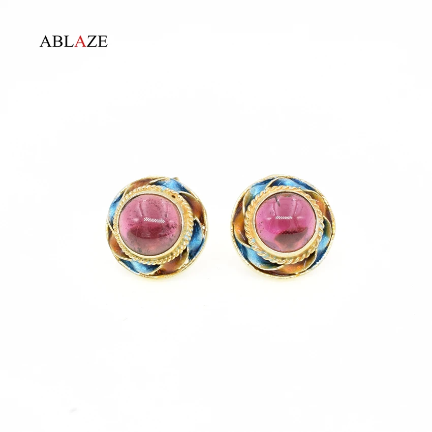 

No Discount Birthstone Stud Earrings 925 Silver Small Natural Garnet Retro Gem Vintage Enamel Cloisonne Fine Jewelry Women X002e
