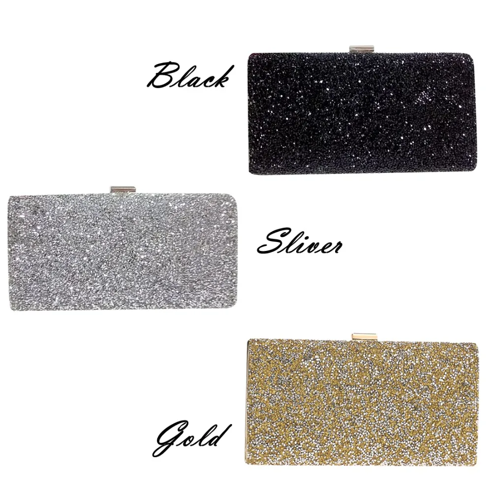FGGS-Woman Evening bag Women Diamond created Rhinestone Clutch Crystal Day Clutch Wallet Wedding Purse Party Banquet, Silver