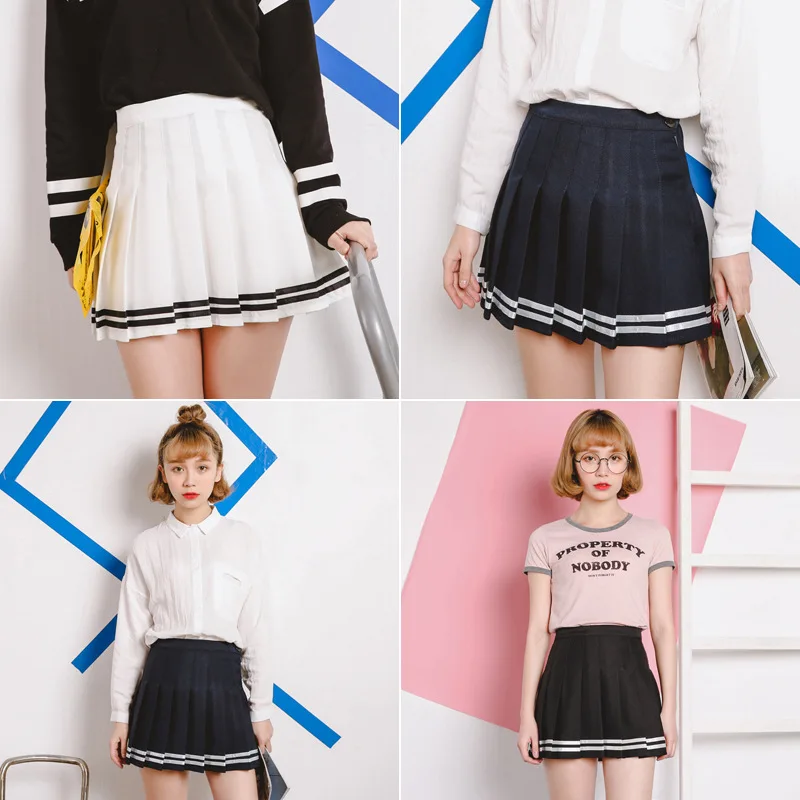 Весна женские с высокой талией симпатичный стиль преппи шикарный в полоску платье в полоску в морском стиле мини-юбка плиссе танцевальная юбка