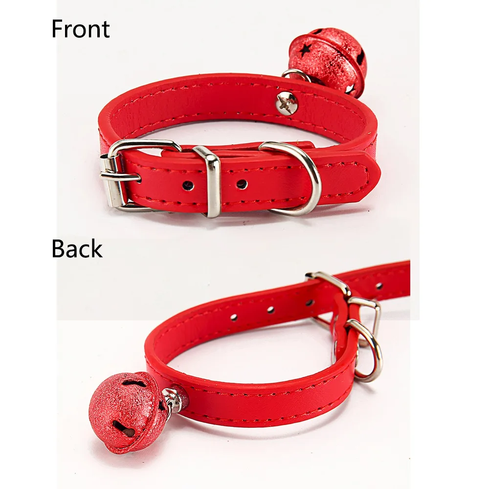 Silent Bell Basic Pet Dog Cats Collars Cute Solid Leather Petstyle Kitten Puppy Dogs Collar Dog Product Cat Accessories LX0006 SI5B6852