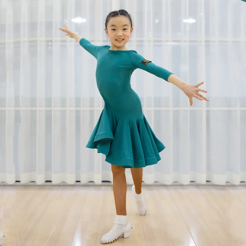 Платья для латинских танцев для девочек черные оранжевые зеленые юбки детские Бальные школьные платья для девочек детские тканевые костюмы E029 - Цвет: Синий