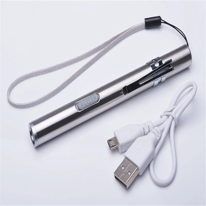 

CLAITE USB Rechargeable LED Flashlight Powerful Mini Pocket Keychain Torch Pen Hanging With Metal Clip for Outdoor Activity