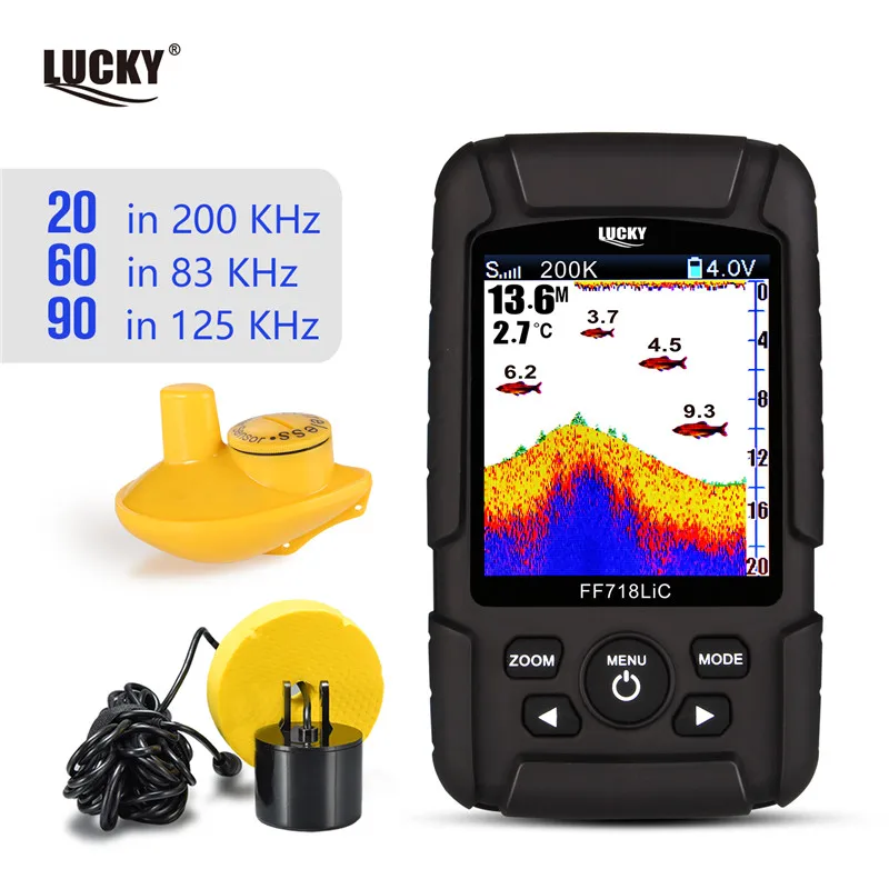الروسية القائمة! محظوظ FF718LiCD المحمولة صياد السمك 200 KHz/83 KHz المزدوج سونار تردد 328ft/100 m كشف عمق مكتشف