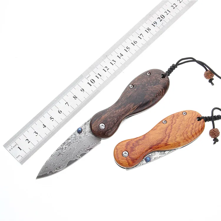 

free shipping New Damascus pocket knife sandalwood handle handmade tool knife outdoor camping Tactics folding knife Men's gift