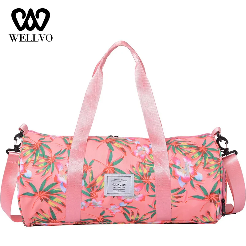 

PINK Travel Bag Training Gym Bag Woman Fitness Shoulder Bags For Shoes Storage Female Fashion Flower Yoga Handbag 2019 XA697WB