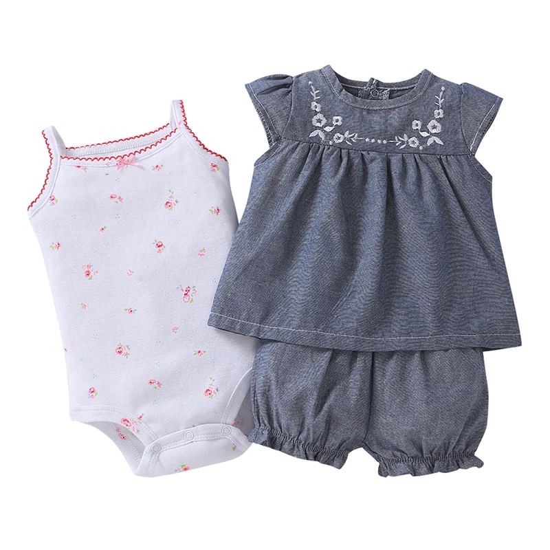 

3 piece Baby Girls Clothes Sets Sweet Infant Clothing Set Short Sleeve Pants Summer Girl Floral Costumes Suit 2018 Bebes Outfits