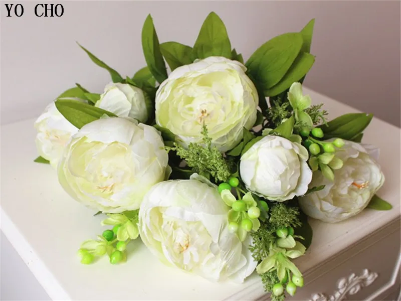 White 2 YO CHO 7 головок/Букет. Шелк/имитация/искусственный цветок Пион цветок букет для свадебного стола аксессуар украшение дома - Цвет: White 2