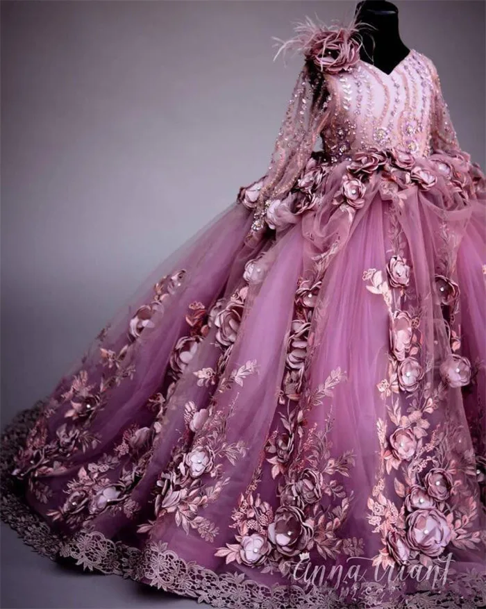 fabulous-girls-pageant-dress-with-3d-flowers-sparkly-sequin-beads-long-sleeves-flower-girl-dresses-fluffy-applique-ball-gown-birthday-dress (2)