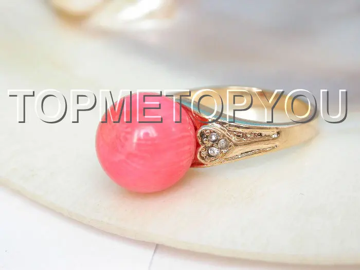 

FREE SHIPPING>>>@@ wholesael Charming! Genuine 12mm round pink coral beads Ring USA 8#