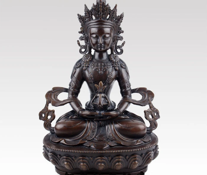 12" China Tibetan Buddhism Amitabha Amitayus Buddha Bronze Statue