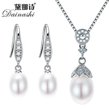 

Dainashi Pearl Jewelry Sets 925 Silver Freshwater Pearl Pendant Necklace With Earrings Whole Set Fine Jewelry 4 Colors Best Gift