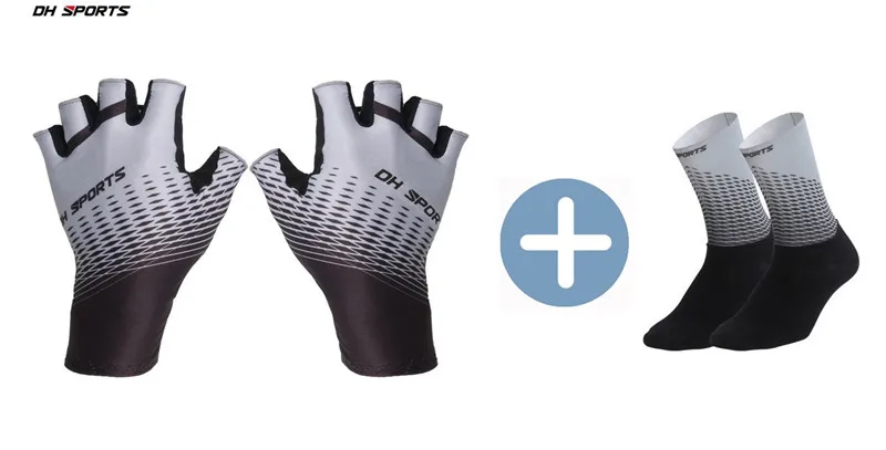 DH спортивные велосипедные перчатки без пальцев перчатки мужские и женские спортивные противоударный велосипед перчатки гелевые гоночные велосипедные перчатки с велосипедными носками набор - Цвет: Серый