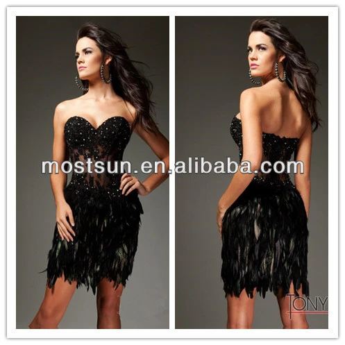 short dress with feather bottom