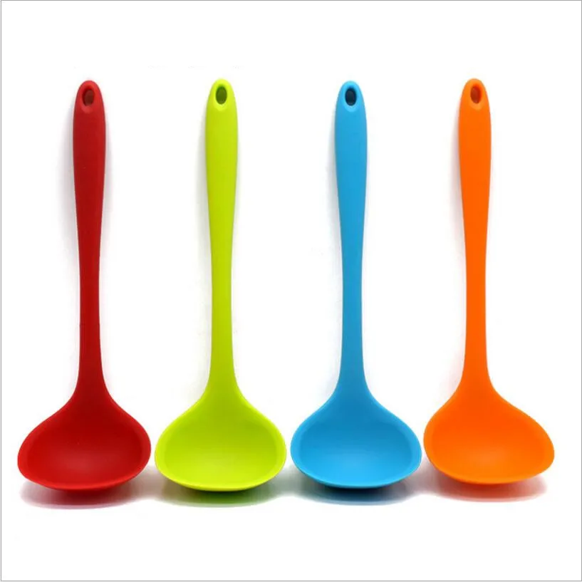 

Long Handle Food Grade Silicone Spoon Nonstick Resistant High Temperature Spoon Kitchen Tool Fast Shipping 2 Color Hot Sale