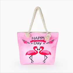 Модные женские туфли Фламинго печать Сумки хлопок белье сумка с карман на молнии доступным большой переплетения Shopping Случае bolsa