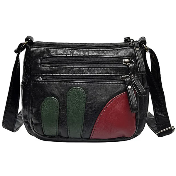 High Quality Mini Black Bag Women Very Soft Washed PU Leather Female Purses and Handbag Lady Small Messenger Bag for - Цвет: Black and Greenan