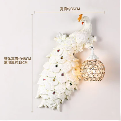 elegant white-left Европейский настенный светильник для гостиной настенный ТВ настенный светильник ночник для спальни креативный Павлин прохода Хрустальная настенная лампа в спальне - Цвет абажура: elegant white-left