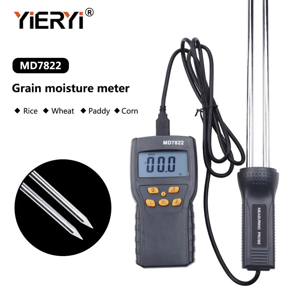 with Long Probe Large LCD Display Digital Moisture Meter Moisture Meter Taidda Multifunction for Wheat Soybean Coffee Bean