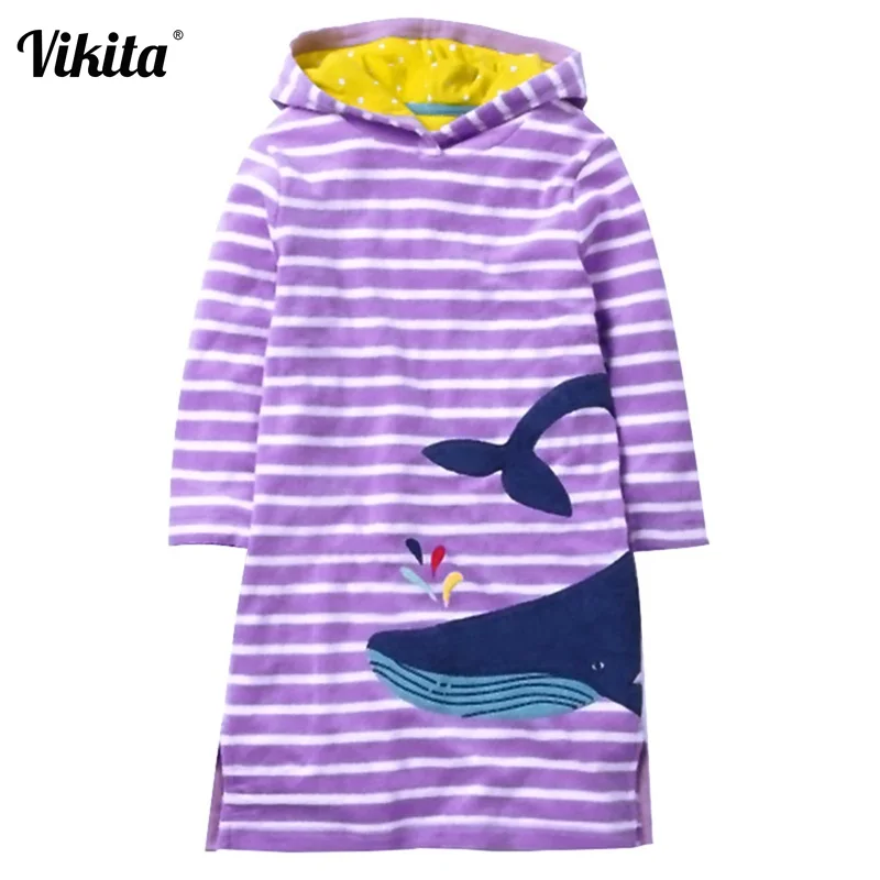 

VIKITA 2018 4-8Y Toddler Girls Dress Baby Girl Clothing Long Sleeve Hoodies for Girls Autumn Cartoon Stripe Child Costume SMK086