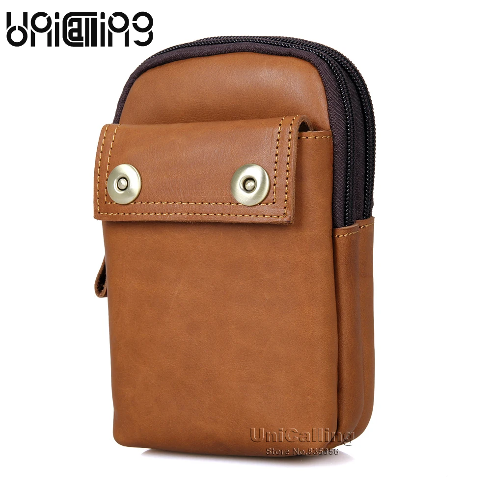 

UniCalling leather waist bag for men genuine leather male casual phone cigarette wallet holder bag can hold iPhone 6s/7 Plus