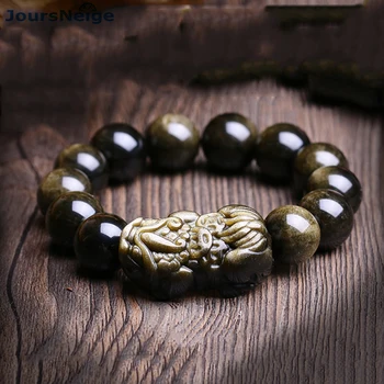 

High quality Genuine Black gold Natural Obsidian Bracelets PiXiu Single lap Lucky for Men Women Energy stone Bracelet Jewelry