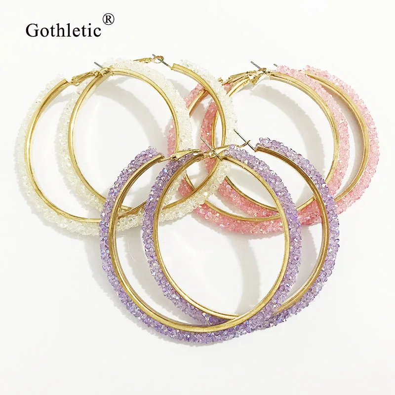 

Gothletic 75mm Gold Color Hoop Earrings Pink/Purple/White Stone Tube Round Circle Earrings for Women Fashion Jewelry 2019 NEW