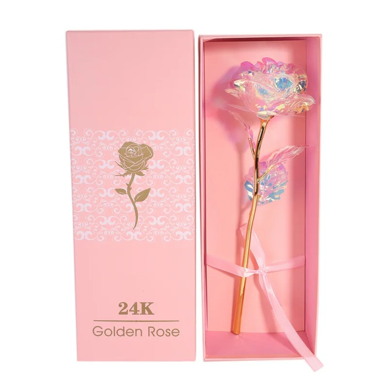 

Valentine's Day Lighting Rose Creative Gift 24K Foil Colorful Rose Lasts Forever Love Wedding Decor Lover Base With Battery