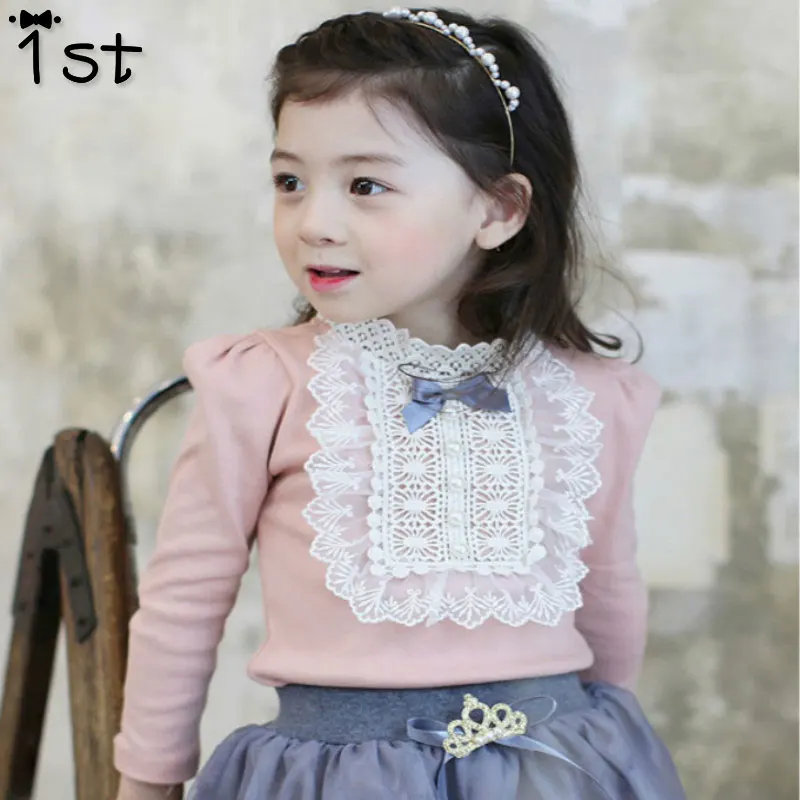 

1st Baby Clothing 2019 New Stand Collar British Style Lace White Long Sleeve Cotton Baby Blouses Toddler Clothes Children k1