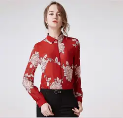 Осень 2018 натуральный шелк рубашки с длинным рукавом высокого класса принт Новый шелк 100% рубашки блузки женские офисные женские топы