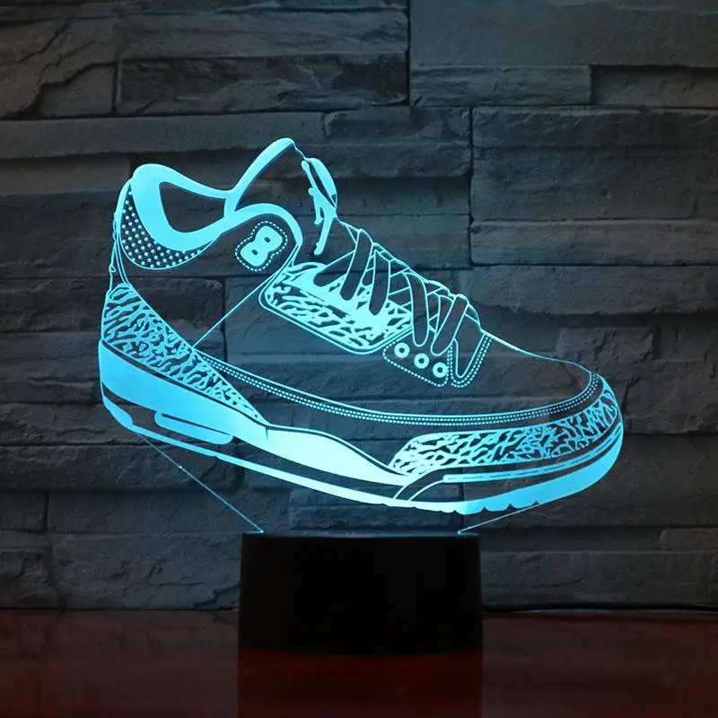 Мужские баскетбольные кроссовки Jordan, Ночной светильник, Led 3D иллюзия, сенсорный датчик, для мальчиков, детские подарки, настольная лампа, спальные кроссовки jordan 3 - Испускаемый цвет: aj 3
