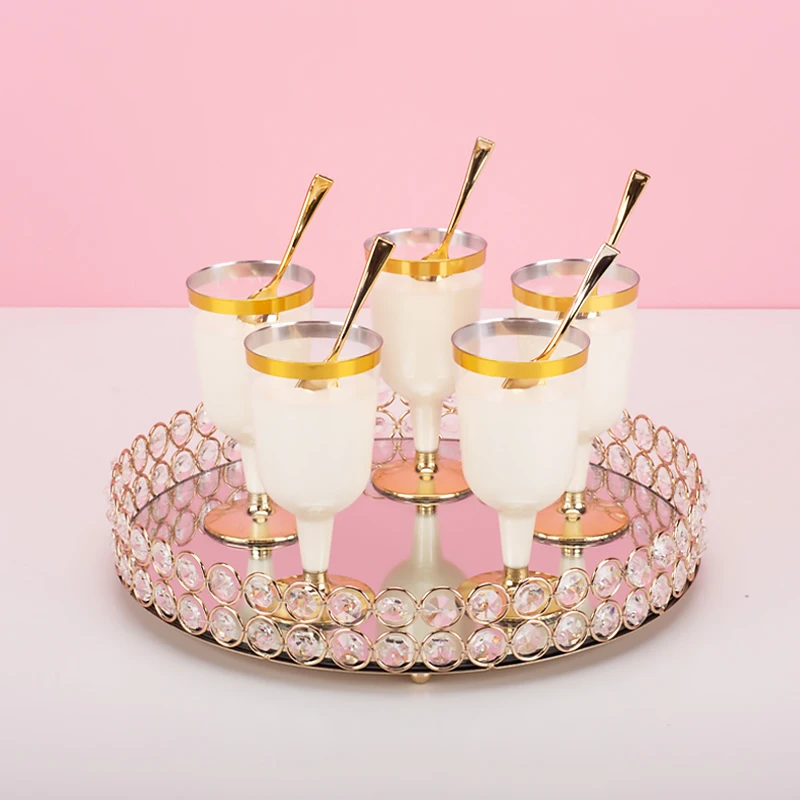 

Round mirror tray crystal edge plate cupcake/ make up Receiving pallet 10inch/12inch home decoration cake table decorating
