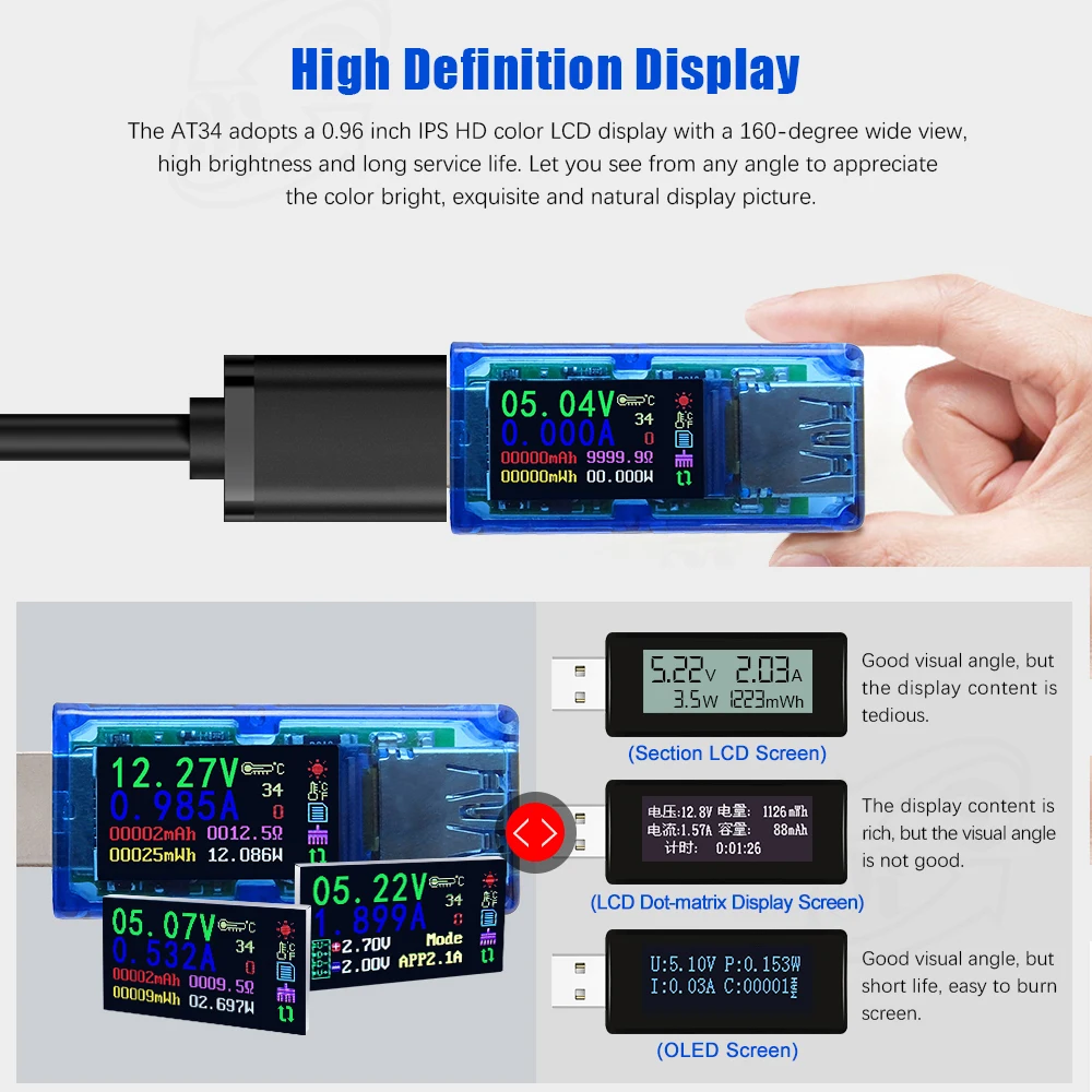 USB3.0 цветной ЖК-дисплей Напряжение Ток мощность Батарея заряд измерительный прибор Многофункциональный USB Тестер