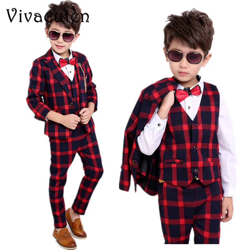 Brand Flower Boys Formal Suits for Weddings Boys Plaid Blazer Vest Pants 3pcs Tuxedo Kids Gentleman Party Clothing Sets F019 Brand Flower Boys Formal Suits for Weddings Boys Plaid Blazer Vest Pants 3pcs Tuxedo Kids Gentleman Party Clothing Sets F019
