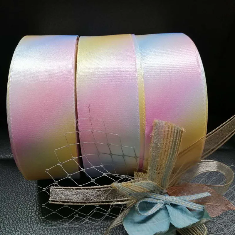 

25mm 38mm Gradual Rainbow Stripes Gradient Printed Grosgrain Ribbon Gift Wrap Ribbons Headwear Hair Bow Diy Party Decoration