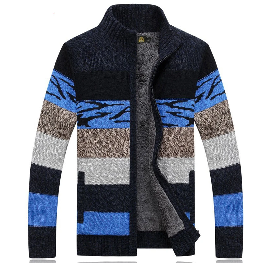 

New Newest Thicken Wool Liner Sweater NEW Men Striped Pattern Cardigan Blusa Masculina Men't Clothing 118